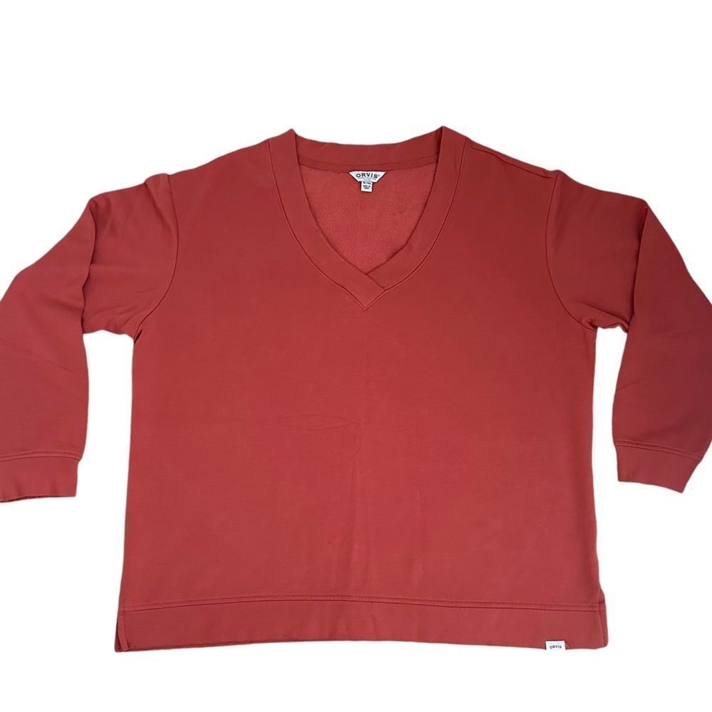 Orvis Women XL V-Neck Boxy Relaxed Fit Sweatshirt Sporty